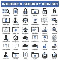 ícone de internet e segurança definido em preto e azul vetor