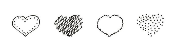 conjunto de doodle ícone de coração. símbolo de amor. bonito mão desenhada ilustração gráfica de vetor isolada no fundo branco. sinal de estilo de contorno simples. padrão de esboço de arte