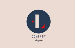 Projeto do ícone do logotipo de letra do alfabeto ponto vermelho l com um círculo azul para empresa e negócios vetor