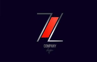 ícone do alfabeto do logotipo da letra z cinza vermelho com design de linha para empresa e negócios vetor