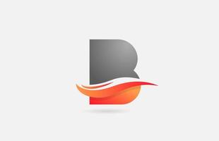 laranja cinza b ícone do logotipo da letra do alfabeto para negócios e empresas com design swoosh vetor
