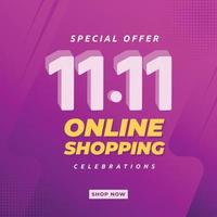 11 11 modelo de banner do dia de compras para solteiros. celebrações das compras online vetor