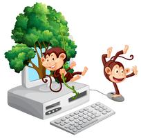 Dois macacos na tela do computador vetor