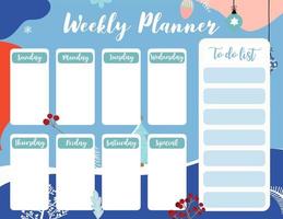 planejador semanal começa no domingo com inverno e flor, para fazer a lista que usa para vertical digital e imprimível tamanho a4 a5 vetor