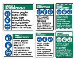 instruções de segurança, luvas, óculos e máscaras faciais são obrigados a assinar no fundo branco, ilustração vetorial eps.10 vetor