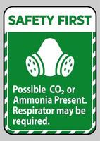 segurança primeiro sinal de ppe possível co2 ou amônia presente, respirador pode ser necessário vetor