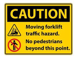 perigo de tráfego de empilhadeira em movimento, sem pedestres além deste ponto, sinal de símbolo isolado em fundo branco, ilustração vetorial vetor