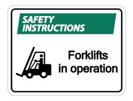 instruções de segurança para empilhadeiras em operação sinal no fundo branco vetor