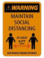 aviso mantenha o distanciamento social pelo menos 6 pés sinal no fundo branco, ilustração vetorial eps.10 vetor