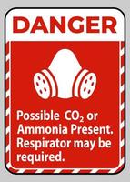 Perigo sinal ppe possível CO2 ou amônia presente, respirador pode ser necessário vetor