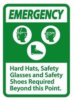 capacetes de sinal de emergência, óculos de segurança e sapatos de segurança necessários além deste ponto com o símbolo ppe vetor