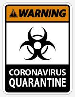 sinal de quarentena de aviso de coronavírus isolado no fundo branco, ilustração vetorial eps.10 vetor
