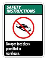 instruções de segurança sem sinalização de sapatos abertos no fundo branco vetor
