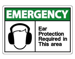 proteção auricular de emergência necessária nesta área símbolo sinal no fundo branco, ilustração vetorial vetor