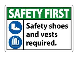 sapatos de segurança e colete necessários com símbolos ppe em fundo branco vetor