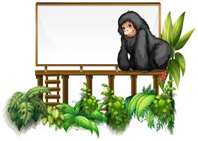 Modelo de placa com gorila no jardim vetor