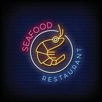 vetor de texto de estilo de sinais de néon de restaurante de frutos do mar
