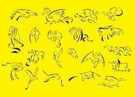 ilustrações vetoriais de arte em linha de dragões vetor