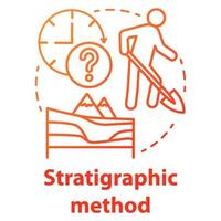 ícone do conceito de método estratigráfico. escavação arqueológica, camadas históricas. estudo de rochas sedimentares e estratificadas. desenho de cor rgb de contorno isolado de vetor