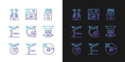 ícones de etiqueta manual gradiente de cuidado de drone definidos para o modo claro e escuro vetor