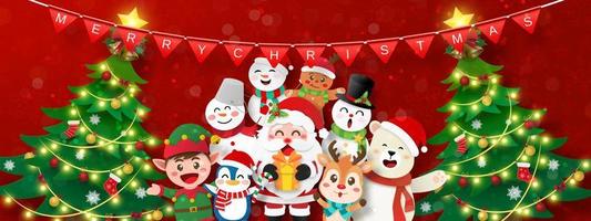 banner de natal postal de celebração de natal com o papai noel, ilustração de corte de papel vetor