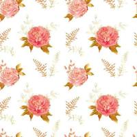 padrão sem emenda de peônia rosa suave com linha de colden na paleta de cores suaves do lado do campo. decoração botânica mille fleurs para têxteis e papel de parede vetor