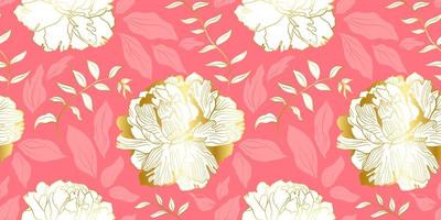 Teste padrão floral sem costura com flores de peônia colden branca e folhas rosa suaves sobre um fundo rosa profundo empoeirado. decoração botânica para casamento e cartões e papel de embrulho, para têxteis, decoração de casa vetor