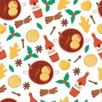 padrão sem emenda de Natal. canela, laranja, cravo, anis e visco. conceito de férias de inverno. vetor