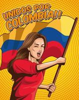 feminino colombiano acenando bandeira vetor