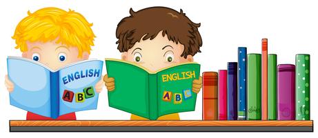 Crianças, leitura, livro inglês vetor