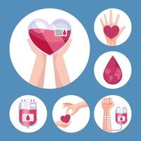 seis ícones de doador de sangue vetor