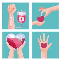 quatro ícones de doadores de sangue vetor