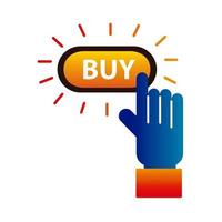 comprar botão online com a mão empurrando a tecnologia de comércio eletrônico vetor
