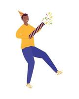 jovem afro com connon confetti comemorando aniversário do personagem vetor