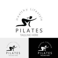 abstrato pilates logotipo, ioga identidade corpo Saldo vetor monoline Projeto modelo. bem estar estilo de vida