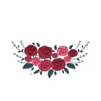 conjunto do lindo vermelho tolet e Rosa rosas arranjo com verde folhas e isolado vetor em branco fundo. colorida floral elemento para casamento, cumprimento cartão Projeto ou gráfico decoração.