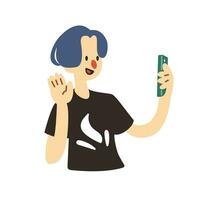 uma homem usando seus Smartphone fofa plano vetor ilustração. retrato do uma homem usando Móvel telefone para comunicação, social meios de comunicação, Móvel Internet e qualquer negócios.