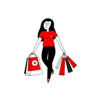 mulher caminhando com compras bolsas vetor