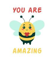 fofa inseto abelha com letras você estão incrível, desenho animado personagem vetor ilustração
