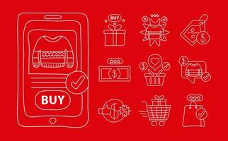 tecnologia de compras online com smartphone e conjunto de ícones vetor