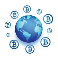 global bitcoin rede presença conceito fundo com terra vetor
