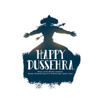 feliz dussehra desejos cartão com Ravana silhueta vetor