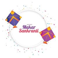 Makar Sankranti branco cumprimento com pipas e confete vetor