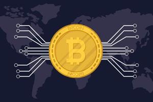 bitcoin com circuito e mapas da terra criptomoeda vetor