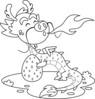delineado fofa chinês Dragão desenho animado personagem com ovo. vetor mão desenhado ilustração
