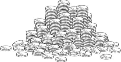 delineado desenho animado pilha do ouro moedas dinheiro dinheiro. vetor mão desenhado ilustração