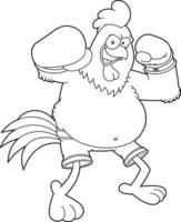 delineado Bravo boxer frango galo desenho animado personagem vestindo boxe luvas vetor