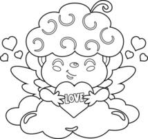 delineado fofa cupido anjo desenho animado personagem com amor coração dentro a nuvem. vetor mão desenhado ilustração