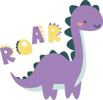 vetor crianças ilustração. fofa terranossauro e a inscrição rugido. impressão para crianças produtos