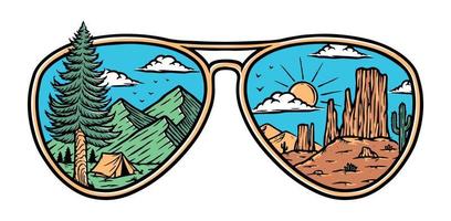 montanhas e desertos em ilustração de óculos vetor